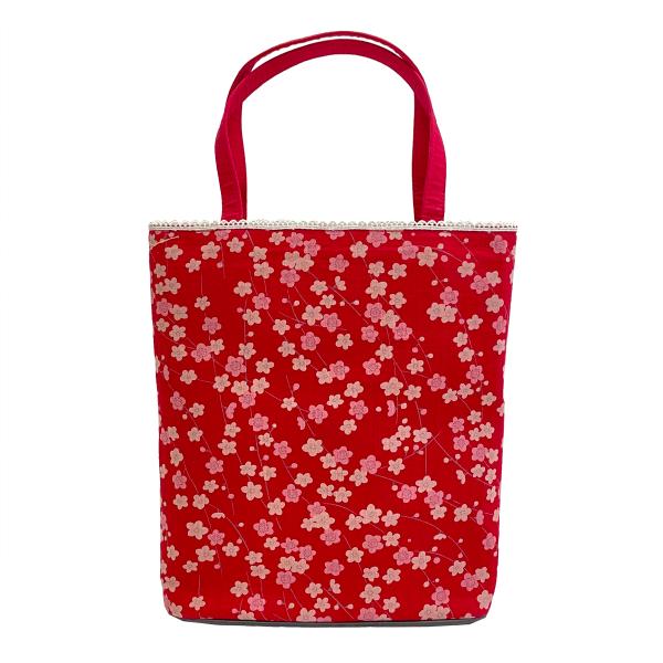 和装　和装バッグ No.1102 赤 和柄 梅 レッスンバッグ スクールバッグ 在庫処分品 【宅配便】