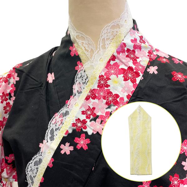 重ね衿 伊達衿 No.18 薄黄色 レース 浴衣用 小紋用 在庫処分品 【郵便】