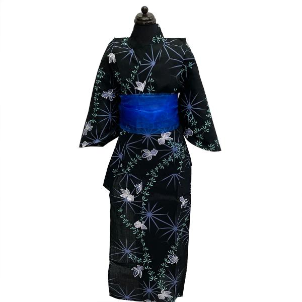 子供 男の子 浴衣 プチ兵児帯 セット No.71 黒 ブラック 金魚 ゆかた 120cm 肩上げ・腰上 げ済み 腰紐付き 在庫処分品 【COM/LE】
