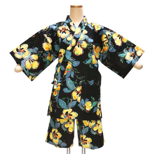 甚平 女性 じんべい レディース A 花柄 ハイビスカス 黒 ピンク Lサイズ 在庫処分品 Pos Buyee 日本代购平台 产品购物网站大全 Buyee一站式代购 Bot Online