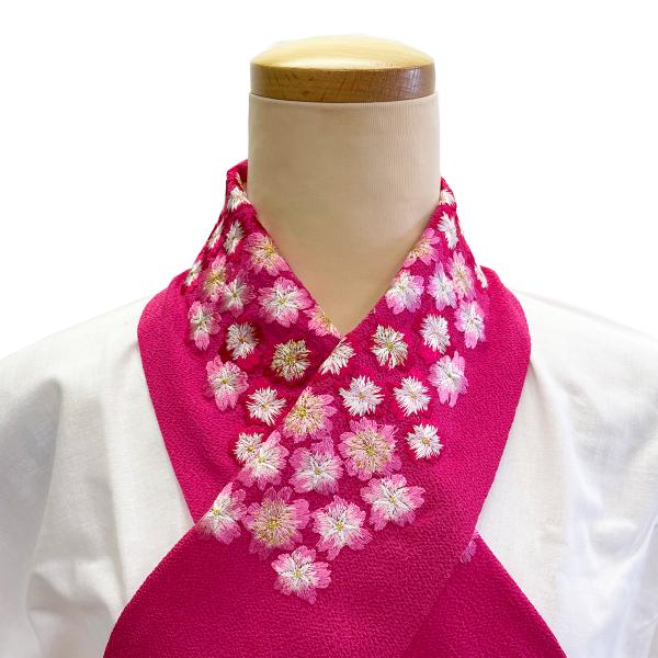 半衿 刺繍 刺しゅう ししゅう No.37 中紅色 濃いピンク ピンク 桜 ポリエステル 成人式 卒業式 在庫処分品 【cp】
