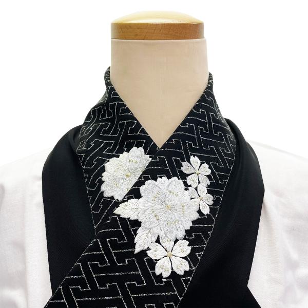 半衿 刺繍 刺しゅう ししゅう No.42 黒 八重桜 シルジェリー 成人式 卒業式 在庫処分品 【cp】
