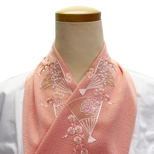 半衿 刺繍 刺しゅう ししゅう No.45 薄紅色 梅 扇 ポリエステル 成人式 卒業式 在庫処分品 【cp】