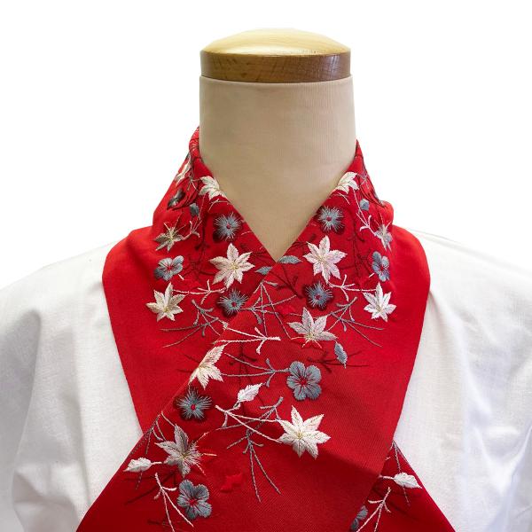 半衿 刺繍 刺しゅう ししゅう No.48 赤 吹き寄せ文 吹寄文 ポリエステル 成人式 卒業式 在庫処分品 【cp】