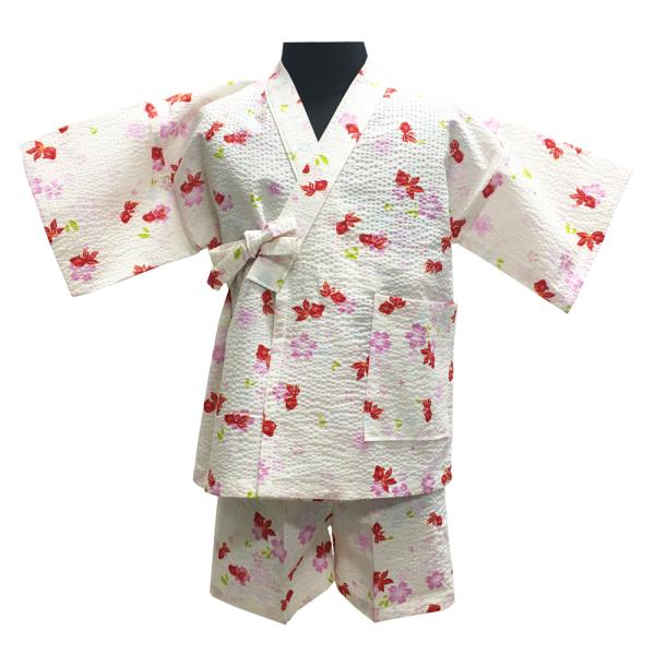 甚平 子供用 女の子 No.31 白 金魚 桜 リップル地 100cm 110cm 120cm 肩上げなし 子ども じんべい じんべえ 夏祭り 花火大会 訳あり商品 【pos】 :girls-Jinbei-31:きものShop 衿子 通販 甚平 120 赤 金魚