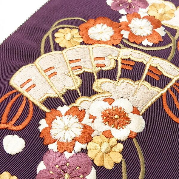 衿秀 半衿 はんえり 刺繍 扇 花 花扇 正絹 塩瀬 日本製 和装小物 和 
