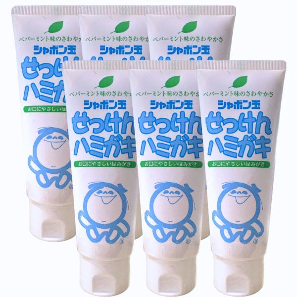 6個セット シャボン玉石けん せっけんハミガキ 140g 合成界面活性剤不使用 フッ素なし 無添加 石けん成分 歯磨き粉 はみがき 歯肉炎 歯周病 予防 口臭対策