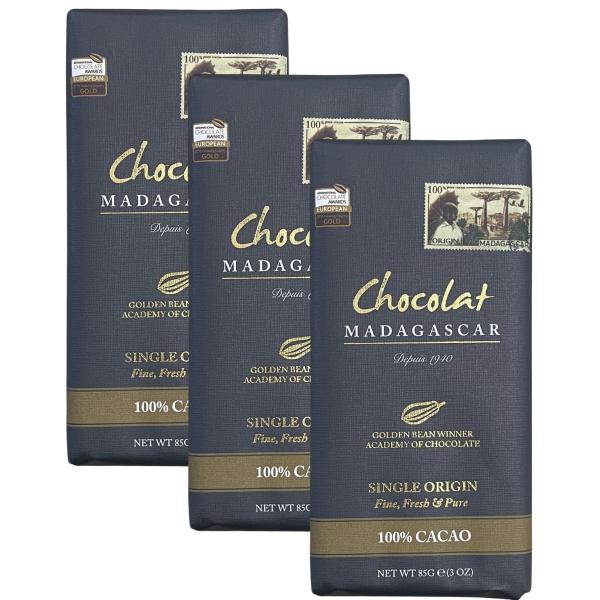 3枚セット ショコラ マダガスカル ファインダーク チョコレート カカオ 100% 85g アカデミーオブチョコレート 金賞 バレンタイン ホワイトデー