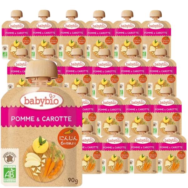 24個セット ベビービオ babybio 有機 ベビースムージー 90g (アップル・キャロット) オーガニック スムージー フルーツ 無添加 お出かけ