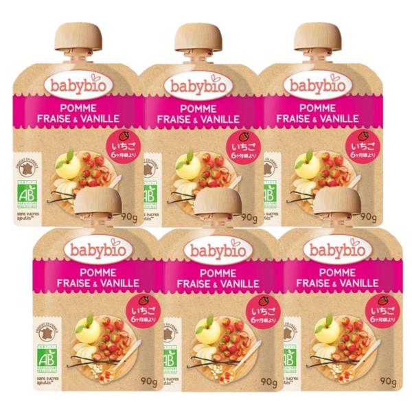 6個セット ベビービオ babybio 有機 ベビースムージー 90g (ストロベリー・バニラ) オーガニック フルーツ 無添加 お出かけ 爆買