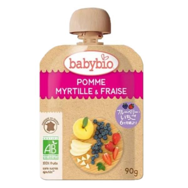 ベビービオ babybio 有機 ベビースムージー 90g (アップル・ブルーベリー・ストロベリー) オーガニック フルー ツ 無添加 お出かけ