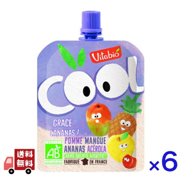 6個セット ヴィタビオ 有機 クールフルーツ アップル・マンゴー・パイナップル 90g オーガニック スムージー 無添加 爆買
