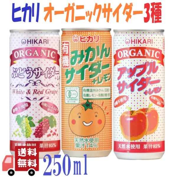 光食品 9本セット ヒカリ 有機 サイダー 250ml 3種 ( レモン ・ ぶどう