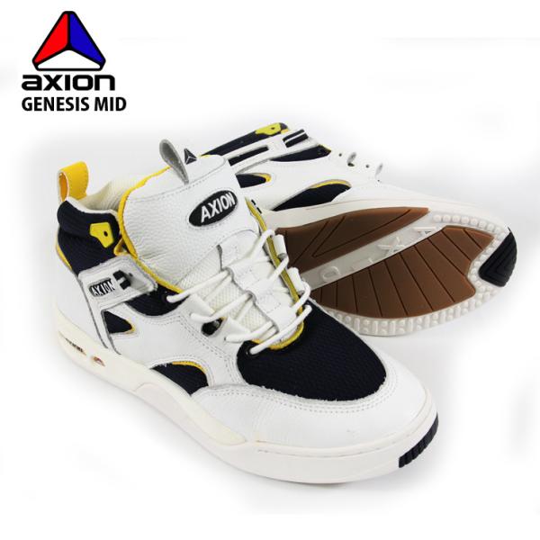 アクション スニーカー AXION FOOTWEAR GENESIS MID WHT/NVY/YEL アクション スニーカー AXION FOOTWEAR GENESIS MID WHT/NVY/YEL