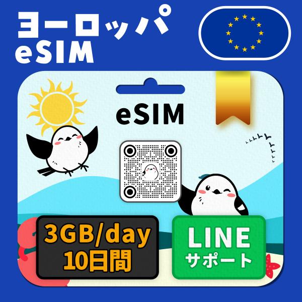 ヨーロッパeSIM：使用日数：１０日間／データ容量：３GB（day）／トルコ、フランスなど／有効期限90日／最短即日発行／パスポート番号不要／データ通信専用