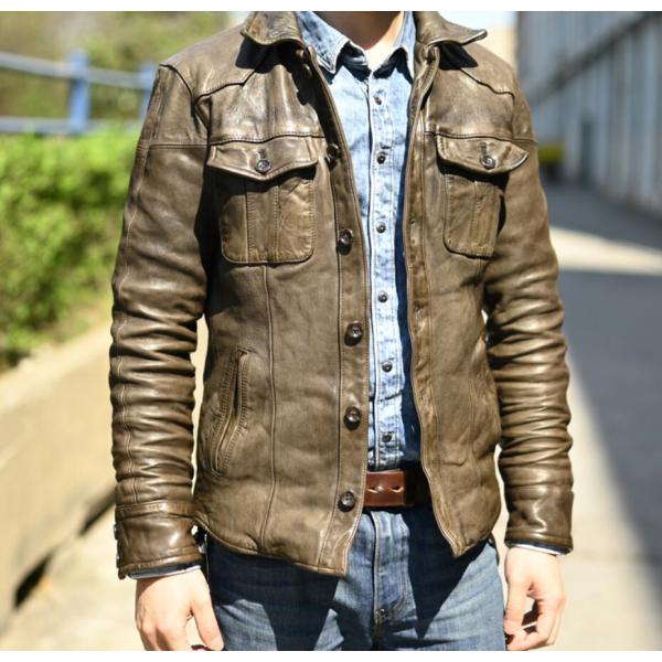 レトロ 古い トップレイヤー シープスキンシャツ 春秋ジャケット