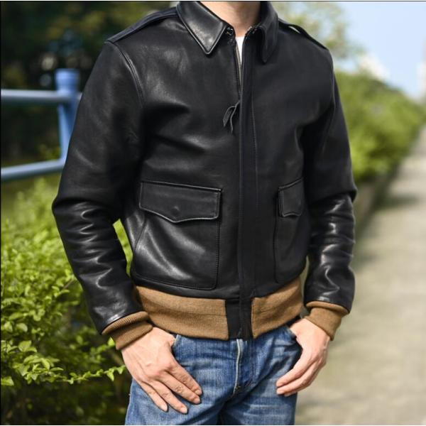 レトロ メンズ フィット ショート 上層牛革本革ジャケット レザー A2
