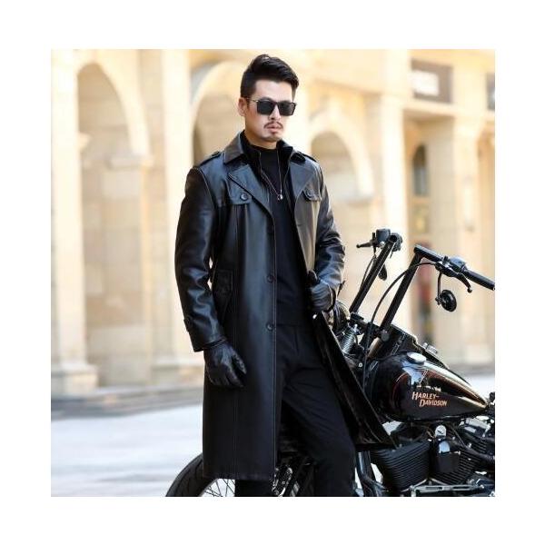 新品 超ロング シープスキン ビジネス カジュアル コート バイク