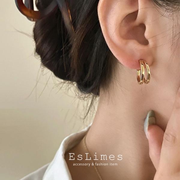 p466【全２色✧】Wリングピアス　s925　上品　高見え　オフィスカジュアル p466【全2色✧】Wリングピアスs925上品高見えオフィスカジュアル
