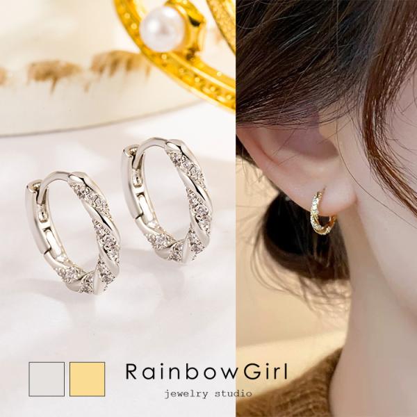 ピアス レディース リング ジルコニア フープピアス 重ね付け シルバー ゴールド 18kgp カジュアル おしゃれ 女性 オフィス ホワイトデーお返し ポイント利用