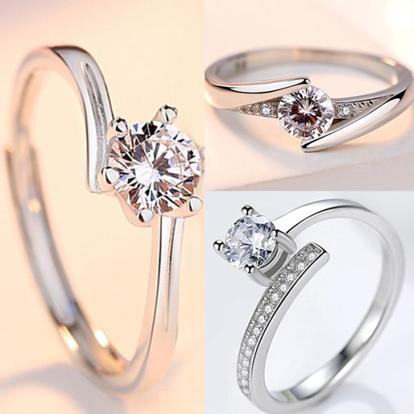 指輪 レディース 選べる7タイプ 婚約 一粒ダイヤ 並ぶ3粒 0.25カラット フリーサイズ シンプル 人気 彼女 妻 結婚記念日 誕生日  ホワイトデーお返し :kjz069-n:EsLimes(エスライムス) 通販 