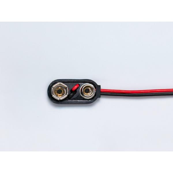 9V(006P)用バッテリースナップ。端子カバーは耐久性の高いABS製です。リード線長さ：150mm