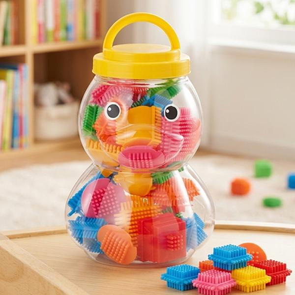 あひるちゃんのペタペタブロック S 30ピース 日本製 知育ブロック ブロックおもちゃ 3歳以上 ケース付き 友愛玩具 MA-50254
