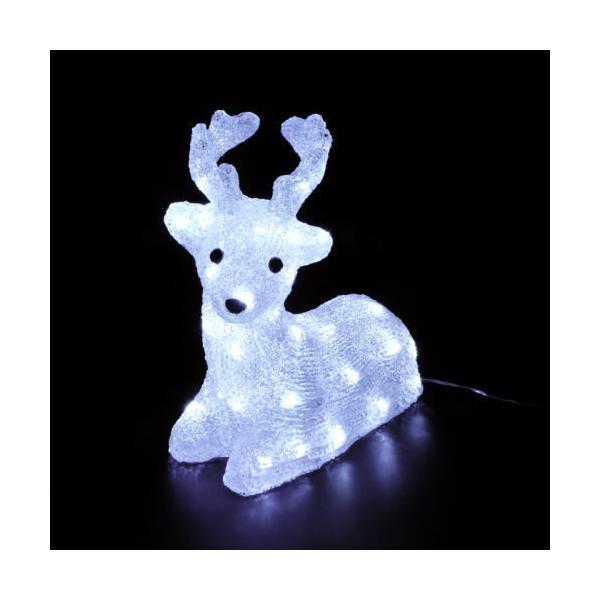 クリスタル素材でできた可愛らしいトナカイのイルミネーションライトです。電源を入れると中のホワイトLEDライトが光り輝きます。（常灯）棚上や玄関先などにも飾りやすいサイズです。点灯していない時でも可愛いデコレーションとしてお使いいただけます。...