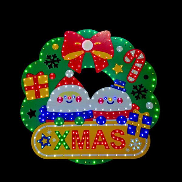 SMDイルミネーション サンタ＆スノーマンリース クリスマス モチーフライト LED330球 薄型 防滴 友愛玩具 WG-26301