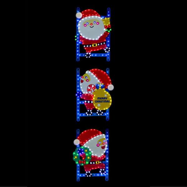 SMDイルミネーション 3連はしごサンタ クリスマス モチーフライト LED390球 薄型 防滴 友愛玩具 WG-26302