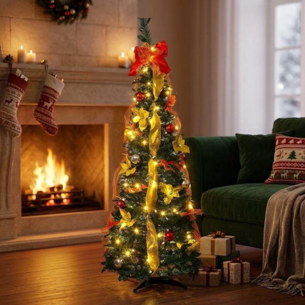 LEDフォールディングポインセチアツリー 150cm クリスマス イルミネーション 折りたたみ収納 点滅パターン 友愛玩具 WG-26645