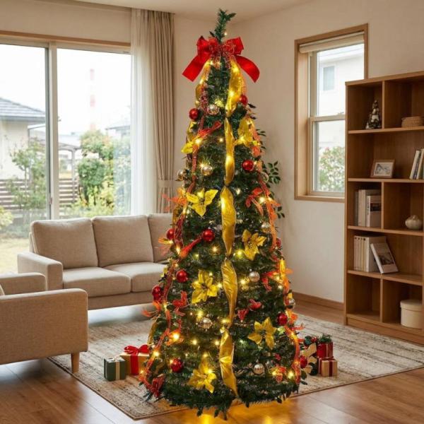 LEDフォールディングポインセチアツリー 180cm クリスマス イルミネーション 折りたたみ収納 点滅パターン 友愛玩具 WG-26646