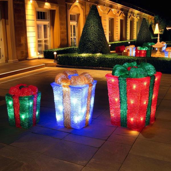 LEDクリスタルモチーフ3連プレゼントボックス 48球 常灯 クリスマス イルミネーション 防滴仕様 友愛玩具 WG-23461