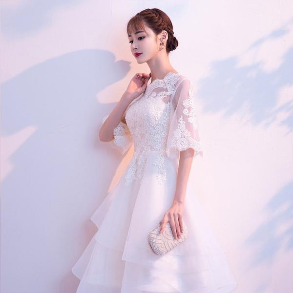 パーティードレス ミディアムドレス 白 ワンピース 披露宴 結婚式 二次会 花嫁ドレス ウエディングドレス 袖あり ロング丈 Yasu リラークショップ 通販 Yahoo ショッピング