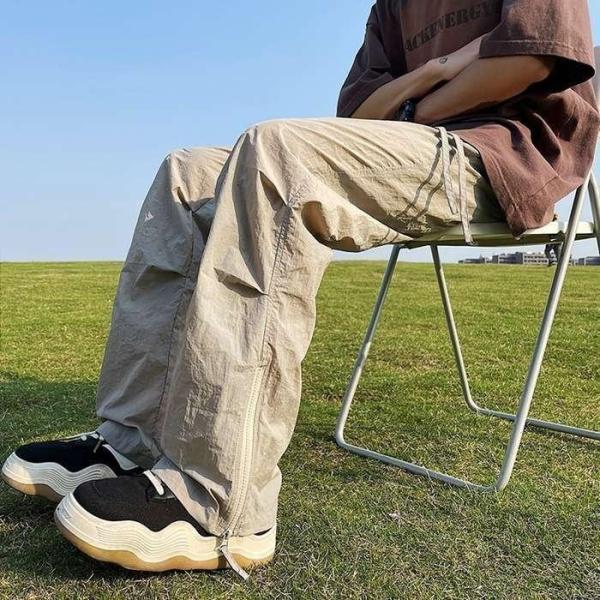カーゴパンツ メンズ 裾ファスナー 薄手 通気性 速乾性 無地 ロングパンツ ウエストゴム パンツ ズボン ボトムス カジュアル おしゃれ コーデ