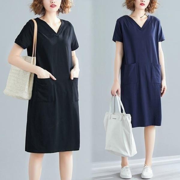ワンピース 夏 レディース Tシャツワンピース ゆったり 半袖ワンピース ロングTシャツ Vネック 女性 膝丈ワンピース 半袖 Tシャツ カジュアル