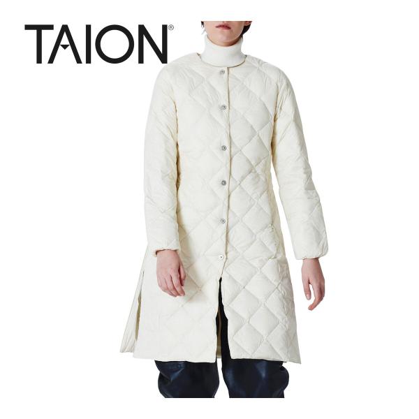 TAION シティ クルーネックロングダウンコート/オフホワイト TAION〉[WOMEN] シティ クルーネック ロングダウンコート(TAION