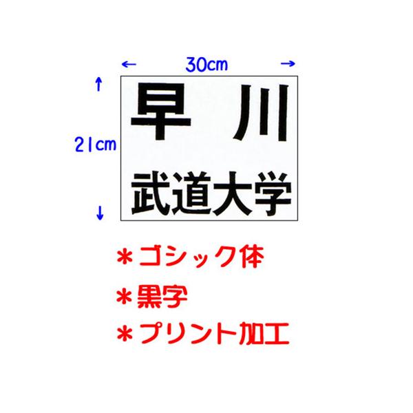 送料無料 ネーム加工料 柔道着 空手着 武道 剣道 道衣 名前 ネーム入れ 氏名 九桜 クサクラプリント加工にてご希望の個人名・団体名をゼッケンにお入れする、ネーム入りゼッケンです。ゼッケン上部約2/3に個人名、下部約1/3に団体名を横書き...