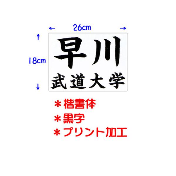 送料無料 ネーム加工料 柔道着 空手着 武道 剣道 道衣 名前 ネーム入れ 氏名 九桜 クサクラプリント加工にてご希望の個人名・団体名をゼッケンにお入れする、ネーム入りゼッケンです。ゼッケン上部約2/3に個人名、下部約1/3に団体名を横書き...