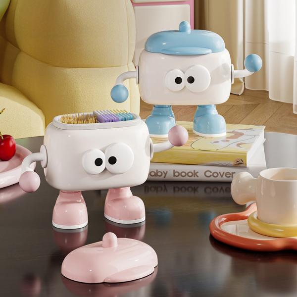 クリーム風 キャラクター 仕切り付き 楊枝ケース 綿棒ケース かわいい 卓上-lj553