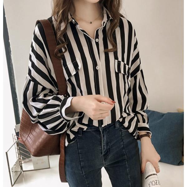 シャツ レディース 長袖シャツ ストライプ柄 ゆったり 縞柄シャツ レトロ 女性 トップス 薄手 ブラウス カジュアルシャツ 長袖 お洒落sk0211