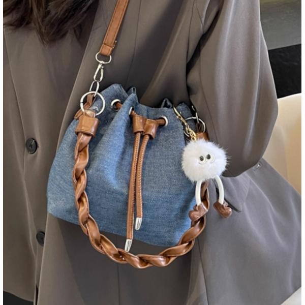 デニムショルダー編み込みストラップ付き デニムショルダーバッグ 編み込みストラップsk1501 : Essence