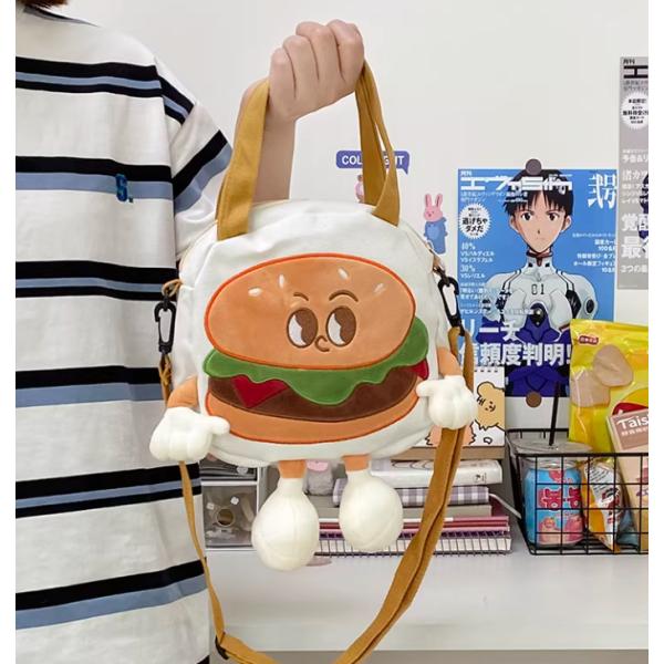 カートゥーンハンバーガー柄 女の子用キャンバスリュック 小学生向け 通学バッグsk2202