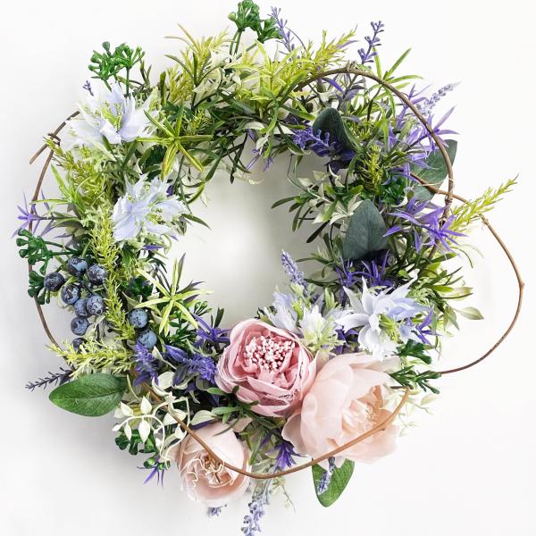 ラナンキュラスとラベンダー手作りハンドメイドリース spwr-18