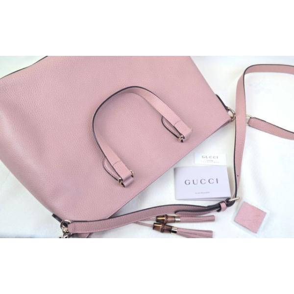 グッチ バッグ 日本未発売 Gucci Bamboo ショルダーストラップ付き バンブータッセル Wハンドル Calf Leather カーフレザー 桜色 ピンク Pulse Lk