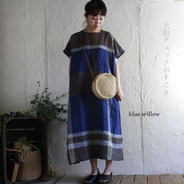 Blue Willow ブルーウィロウ リネン大柄チェックワンピース Bluewillow 0up ナチュラル雑貨エッセンス 通販 Yahoo ショッピング