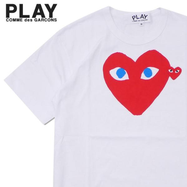 PLAY COMME des GARCONS(vC RfM\) MEN'S BLUE EYE HEART PRINT TEE (TVc) WHITExRED 200-007771-040xyViz(TVc)