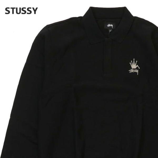 Stussy ポロシャツ polo BLACK ブラック 新品 黒 タグ付き STUSSY 新品 ステューシー Polo Fleece 長袖 スウェット ポロ