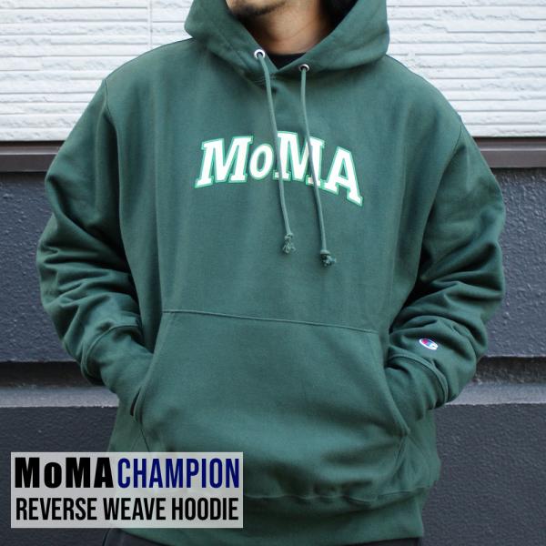 Champion フーディー MoMA Edition グリーン M Champion ガーメントダイ クルーネックスウェットシャツ MoMA