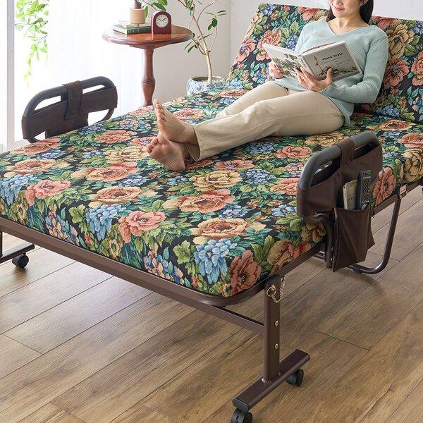 寝心地が選べる手動ベッド 花柄 高反発セミダブル 組立品 : エスティム